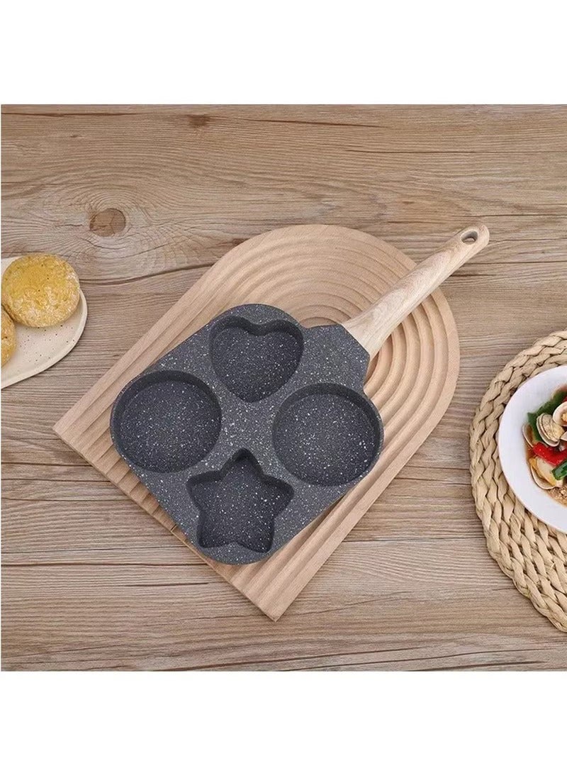 Sun, Moon And Stars Household Multifunctional Four-holeFrying Pan Three-in-one Non-stick Breakfast Pan Portable Medical Stone Frying Pan, Black - Image 1