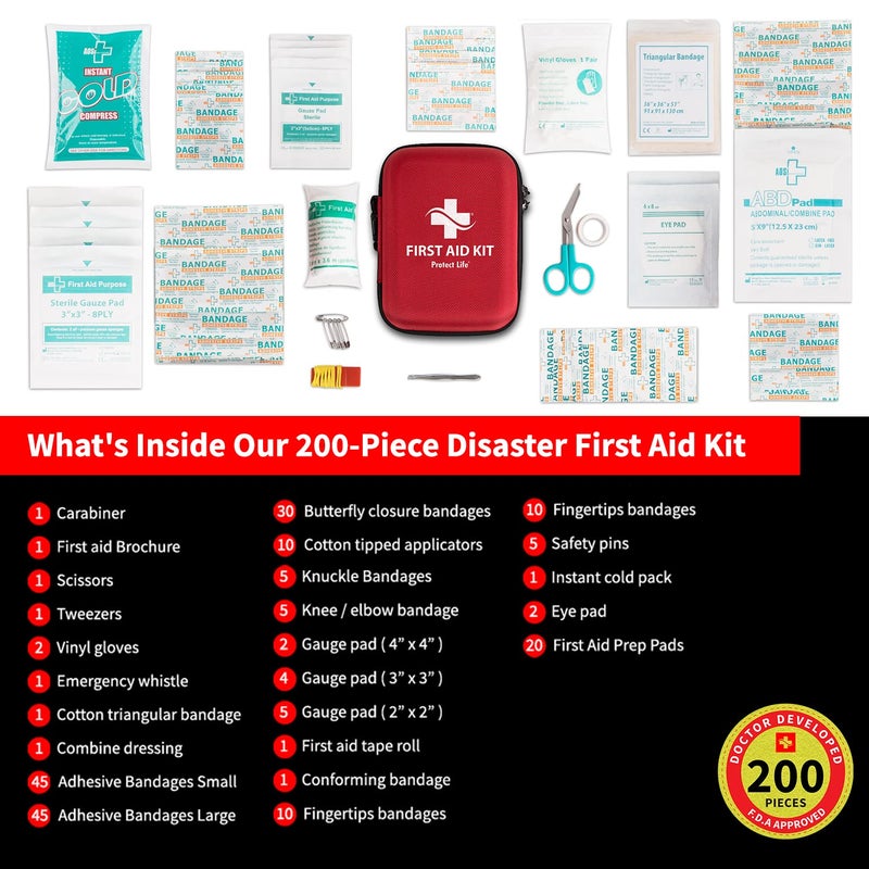بروتيكت لايف Scar Therapy First Aid Kit for Home/Businesses | HSA/FSA Eligible Emergency Scar Therapy Kit | Hiking, Camping  Travel First Aid Kit for Car | Small Survival Medical Kit (200 Piece) - Image 5