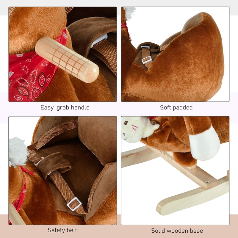 Qaba Kids Ride-On Rocking Horse Toy, Rocker with Lullaby Song, Hand Puppets & Soft Plush Fabric for Children 18-36 Months, Brown - Image 5