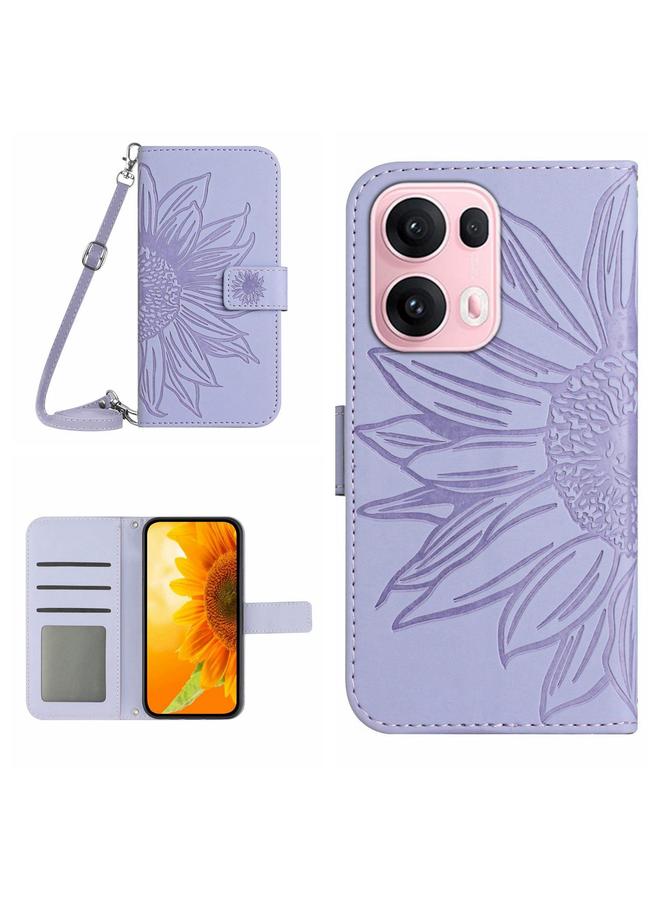 S-TOP Case For OPPO Reno13 Pro Global Skin Feel Sun Flower Embossed Flip Leather Phone Case with Lanyard - Image 1