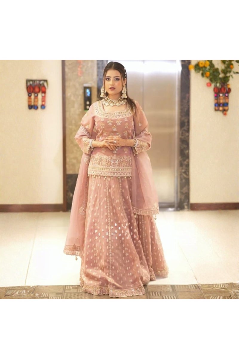 طقم بلوزة بليسيه جورجيت خوخ ودوبيتا - HRT3858 - XL - Image 2