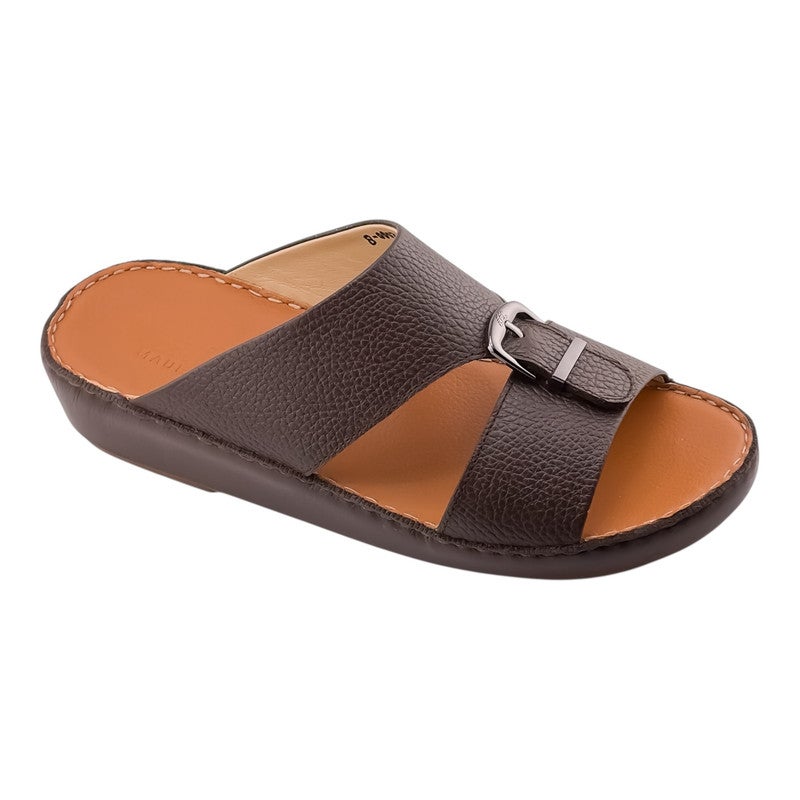 إيت صندل عربي يدوي الصنع للرجال من AET | شبشب رجالي خارجي | شبشب مفتوح من الأمام للاستخدام اليومي | جلد مطحون عربي أصلي مع ابزيم| تصميم عربي جديد| نعل داخلي بني| مريح وخفيف الوزن - Image 1