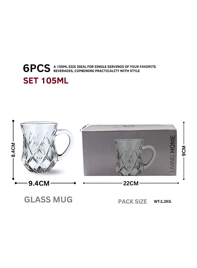 Feelings Glass Tea Mug Set 105ml Coffee & Tea Cups,Crystal Clear , Durable, Heat-Resistant (Set of 6) - Image 2