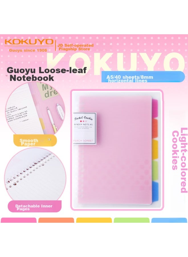 Kokuyo Pastel Cookie A5 Loose-leaf Notebook Campus Refill Paper With 5 Color Index Dividers, 40 Sheets, Pink, Wsg-rucp12np - Image 1