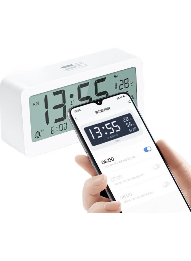 Deli (Deli) Niusai Bluetooth Multifunctional Electronic Clock With Auto Time Adjustment, Student-Specific, Type-C Charging, White Ns884 - Image 3