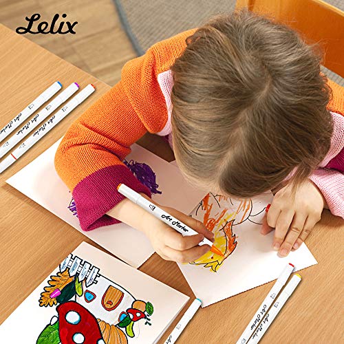 Lelix 30 Colors Art Markers, Dual Tip Permanent Marker Pens Highlighters Perfect for Kids Adults Artist Drawing Sketching Card Making & Coloring Books - Image 4