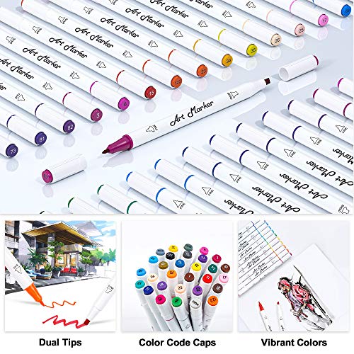 Lelix 30 Colors Art Markers, Dual Tip Permanent Marker Pens Highlighters Perfect for Kids Adults Artist Drawing Sketching Card Making & Coloring Books - Image 2