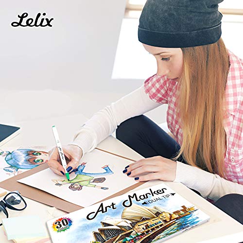 Lelix 30 Colors Art Markers, Dual Tip Permanent Marker Pens Highlighters Perfect for Kids Adults Artist Drawing Sketching Card Making & Coloring Books - Image 5