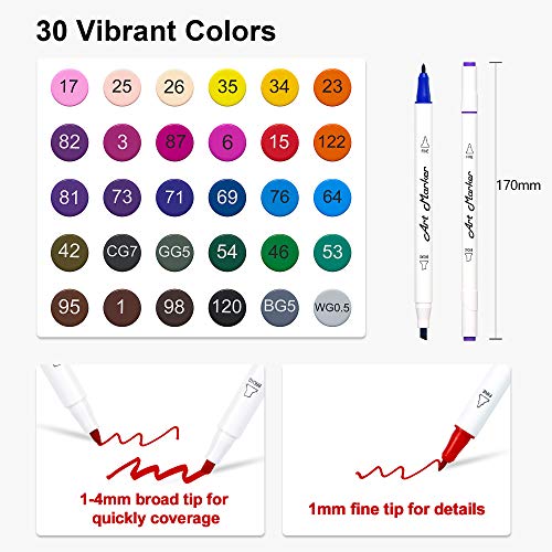 Lelix 30 Colors Art Markers, Dual Tip Permanent Marker Pens Highlighters Perfect for Kids Adults Artist Drawing Sketching Card Making & Coloring Books - Image 3