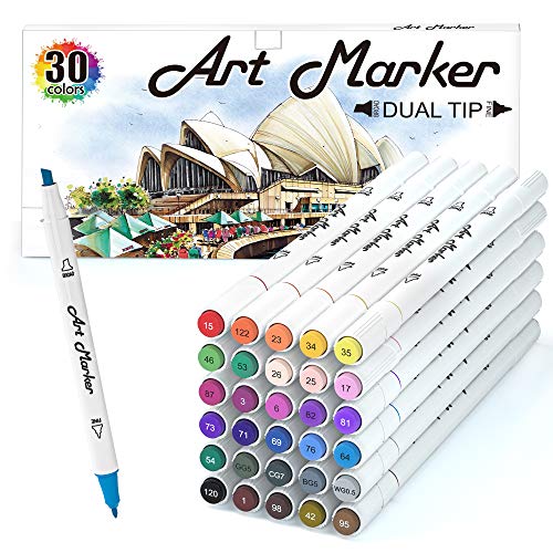 Lelix 30 Colors Art Markers, Dual Tip Permanent Marker Pens Highlighters Perfect for Kids Adults Artist Drawing Sketching Card Making & Coloring Books - Image 1
