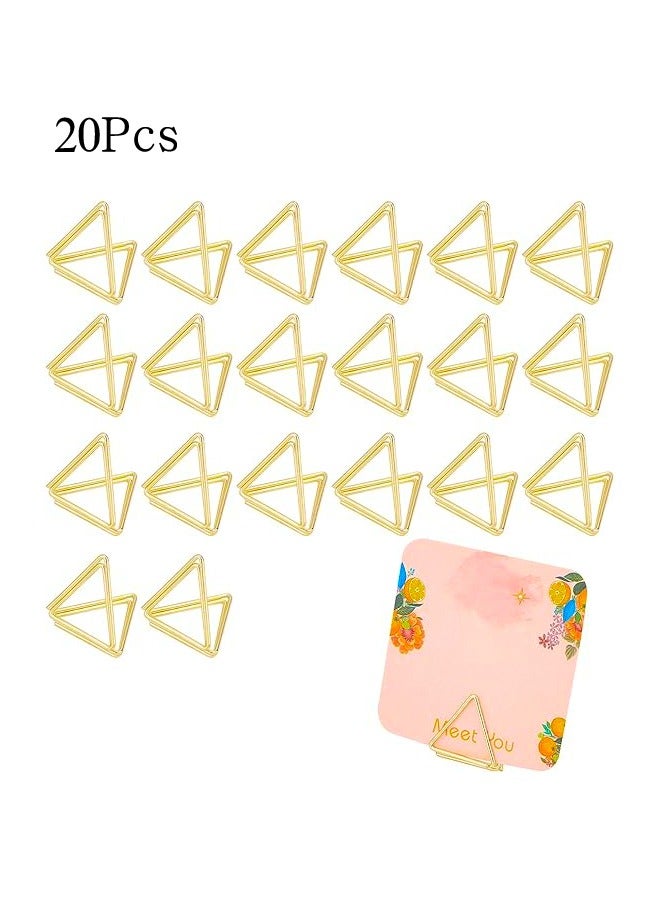 Generic 20Pcs Mini Place Card Holders Table Card Holders Triangle Shape Wedding Table Number Holders Golden Photo Holder Pictures Stand Clips for Place Cards Weddings Anniversary Party Gold  - Image 1
