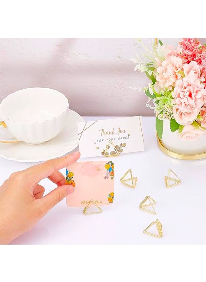 Generic 20Pcs Mini Place Card Holders Table Card Holders Triangle Shape Wedding Table Number Holders Golden Photo Holder Pictures Stand Clips for Place Cards Weddings Anniversary Party Gold  - Image 4
