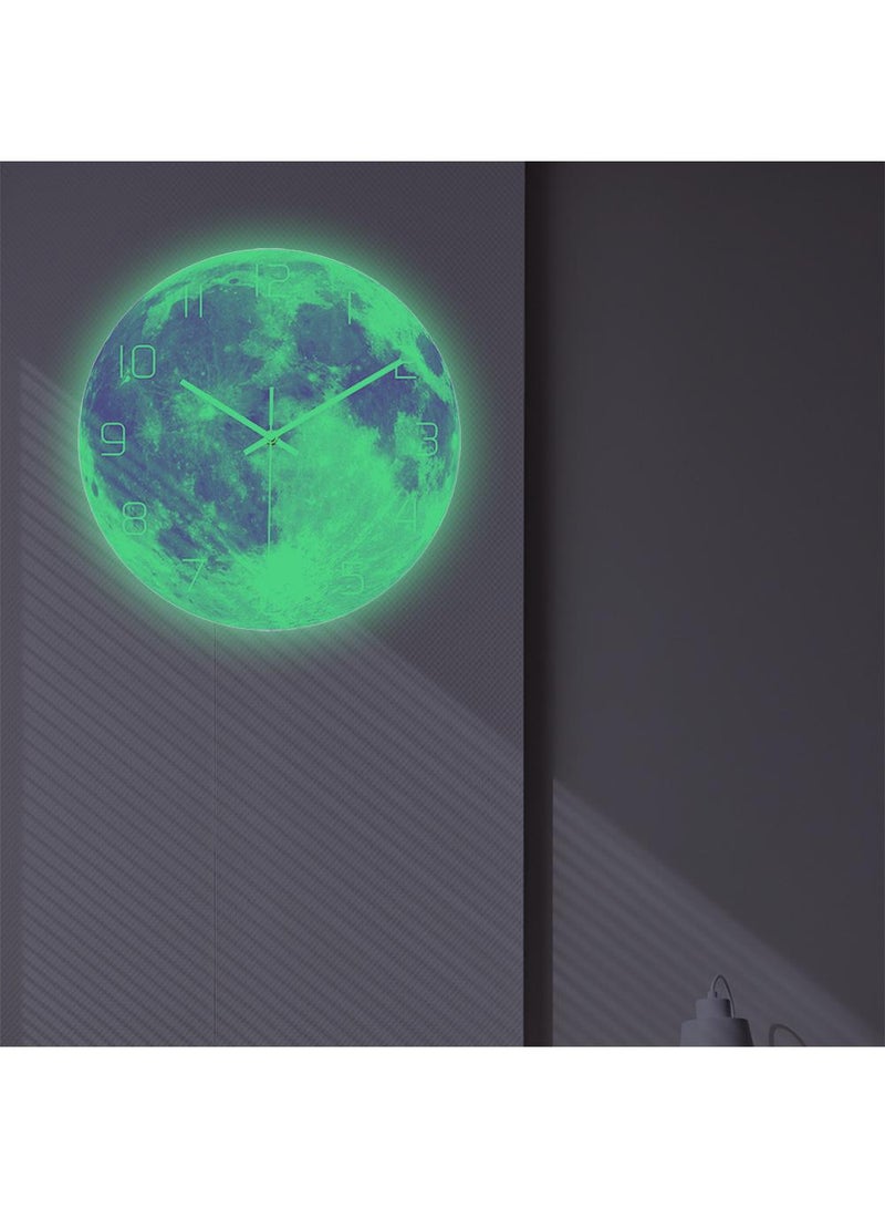 Bluejw Luminous Wall Clock For Bedroom, 12 Inch Silent Battery-Operated Wall Clocks For Living Room Or Kitchen, Large Display Night Light Up Kids Boys Birthday Gift Glow In The Dark -Moon - Image 4