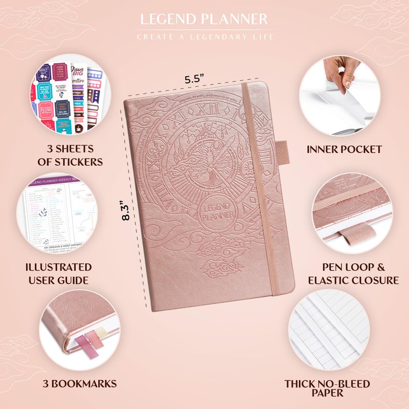 Legend Planner – Weekly & Monthly Life Planner to Hit Your Goals & Live Happier. Organizer Notebook & Productivity Journal. A5 (Rose Gold) - Image 2