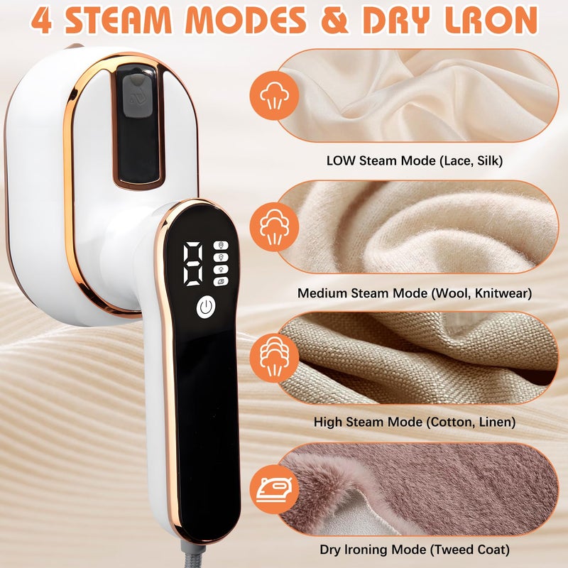BSummit Upgrade Saker plus Steam Iron, 3 Steam Levels Clothes Steamer, 2-In-1 Steamer and Iron Professional Heavy-Duty Steam Travel Irons for Clothes, Suitable for Wool, Silk, Knitwear, Linen (White) - Image 3