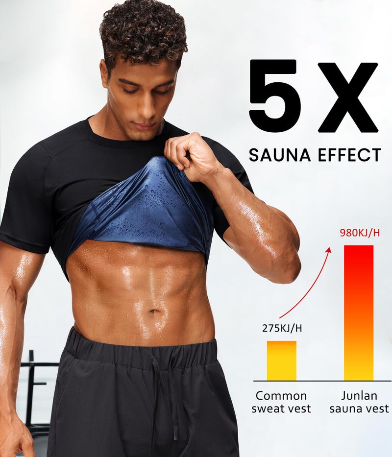 Junlan Sauna Shirt for Men -Waist Trainer Vest Gym Top for Running & Training(Black,X-Large) - Image 2