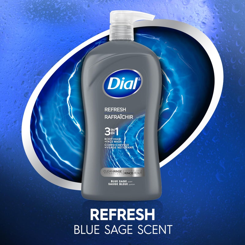 Dial Men 3in1 Body, Hair and Face Wash, Hydro Fresh, 32 fl oz - Image 2