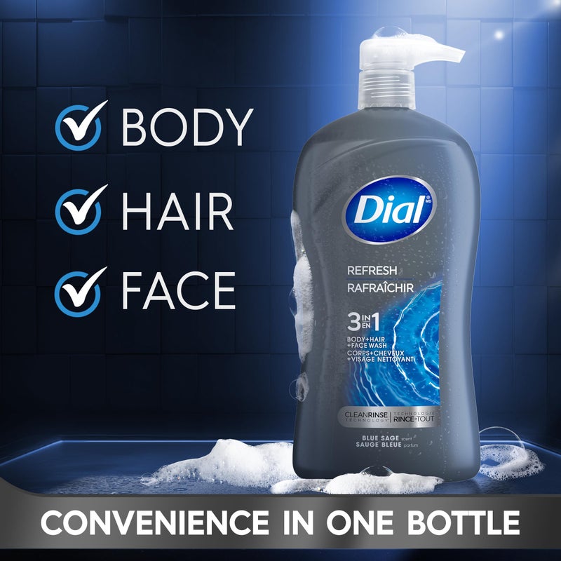 Dial Men 3in1 Body, Hair and Face Wash, Hydro Fresh, 32 fl oz - Image 3