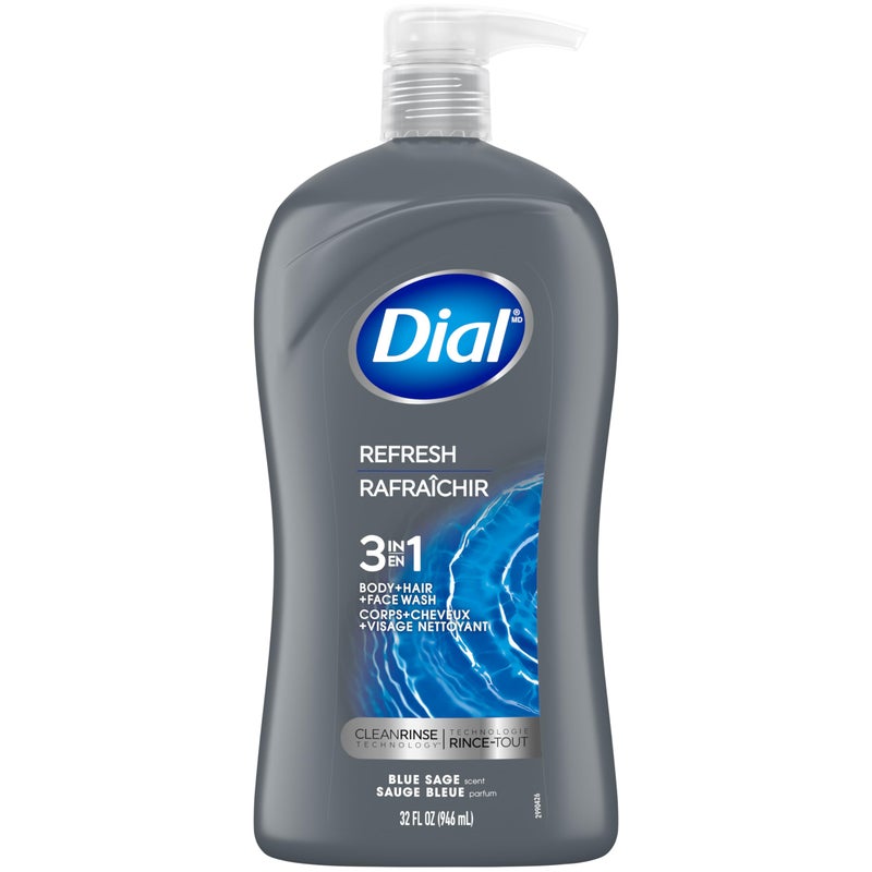 Dial Men 3in1 Body, Hair and Face Wash, Hydro Fresh, 32 fl oz - Image 1