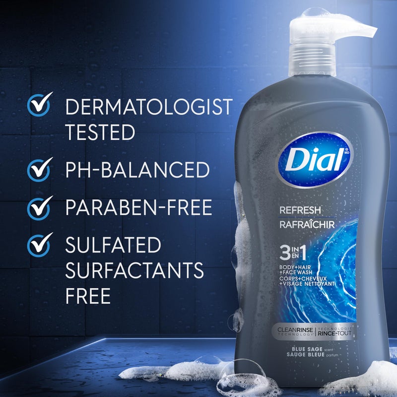 Dial Men 3in1 Body, Hair and Face Wash, Hydro Fresh, 32 fl oz - Image 4