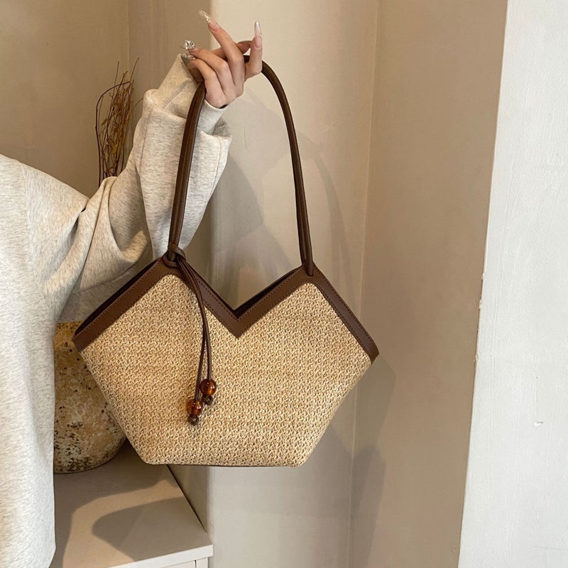 Woven Straw Bag Women'S Summer Vacation Seaside Beach Bag Large Capacity Shoulder Commuter Tote Bag - Image 3