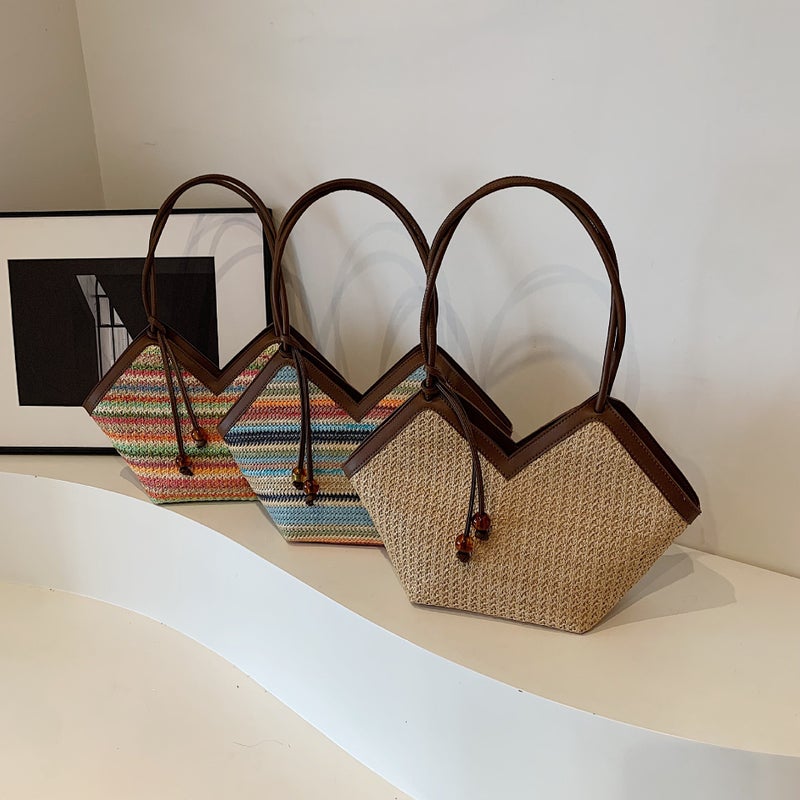 Woven Straw Bag Women'S Summer Vacation Seaside Beach Bag Large Capacity Shoulder Commuter Tote Bag - Image 5