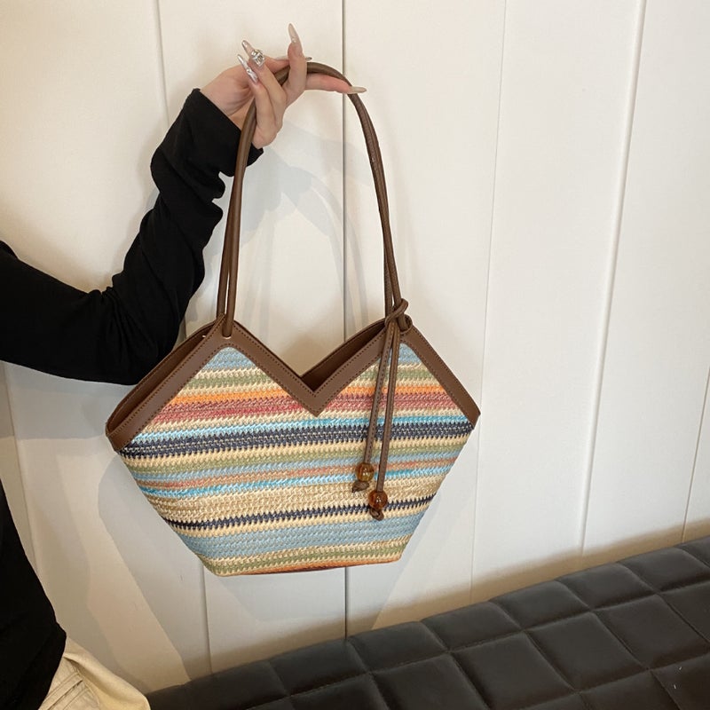 Woven Straw Bag Women'S Summer Vacation Seaside Beach Bag Large Capacity Shoulder Commuter Tote Bag - Image 2