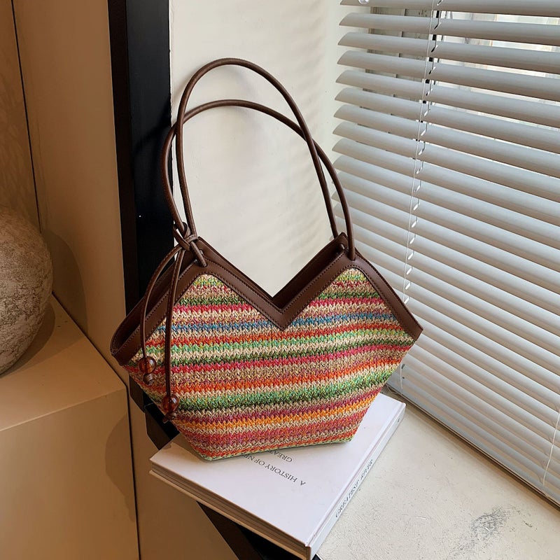 Woven Straw Bag Women'S Summer Vacation Seaside Beach Bag Large Capacity Shoulder Commuter Tote Bag - Image 4