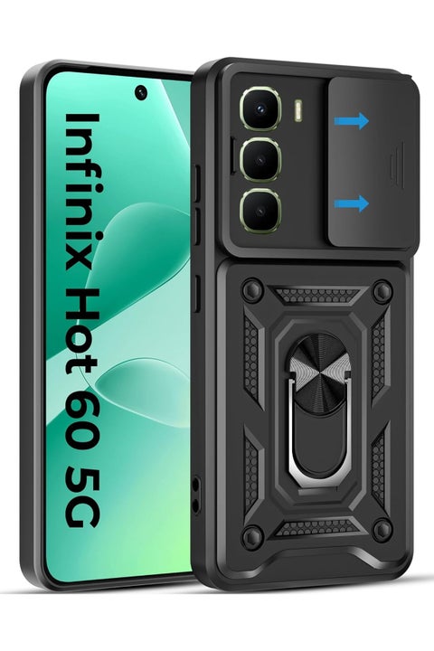 Phone Cover for Infinix Hot 60 5G/ Infinix Hot 60i 4G with Slide Camera Cover Drop Protective Phone Case with Magnetic Car Mount Holder
