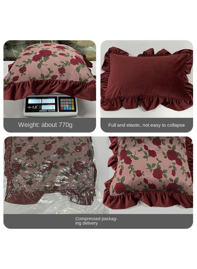 Bluejw - European-style Retro Pastoral Night Rose Ruffled Living Room Sofa Cushion Flower Pillow Light Luxury High-grade Bedside Pillow - Image 1