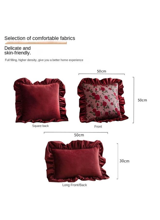 Bluejw - European-style Retro Pastoral Night Rose Ruffled Living Room Sofa Cushion Flower Pillow Light Luxury High-grade Bedside Pillow - Image 1