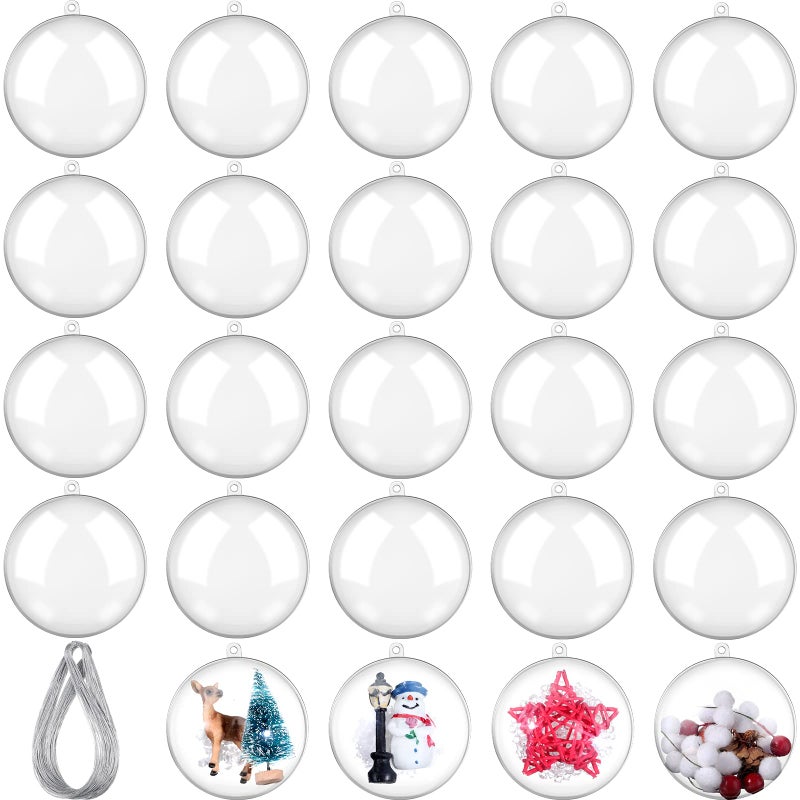 Sratte 24 Pcs Christmas Fillable Ornaments Ball Clear Plastic Ornaments DIY Craft Transparent Ball for Christmas Wedding Xmas Holiday Party Tree Decor Home (2.76 Inch) - Image 1