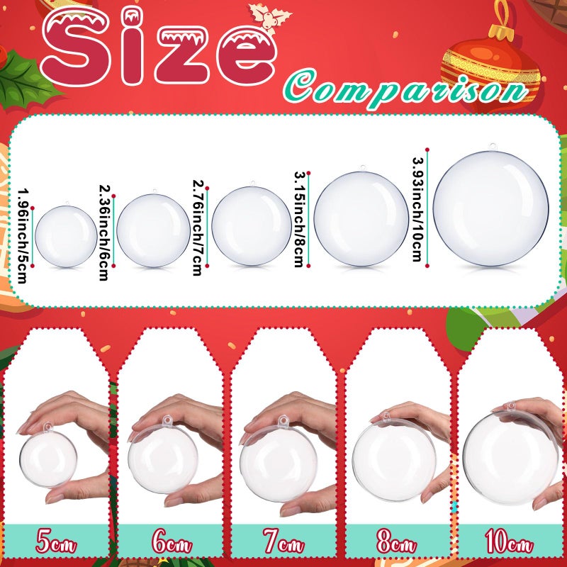 Sratte 24 Pcs Christmas Fillable Ornaments Ball Clear Plastic Ornaments DIY Craft Transparent Ball for Christmas Wedding Xmas Holiday Party Tree Decor Home (2.76 Inch) - Image 3