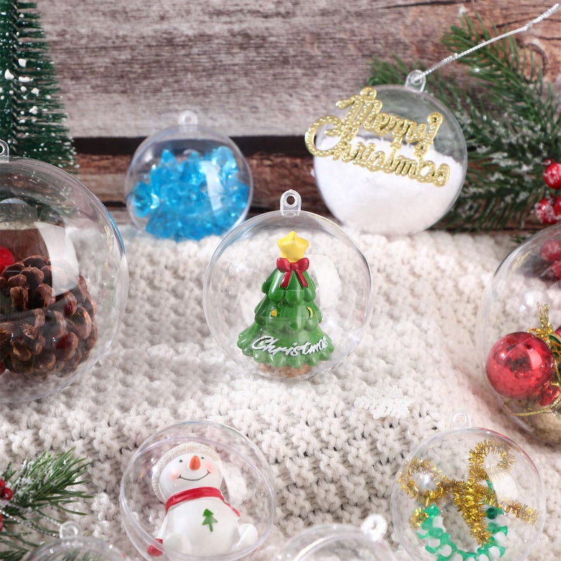 Sratte 24 Pcs Christmas Fillable Ornaments Ball Clear Plastic Ornaments DIY Craft Transparent Ball for Christmas Wedding Xmas Holiday Party Tree Decor Home (2.76 Inch) - Image 2