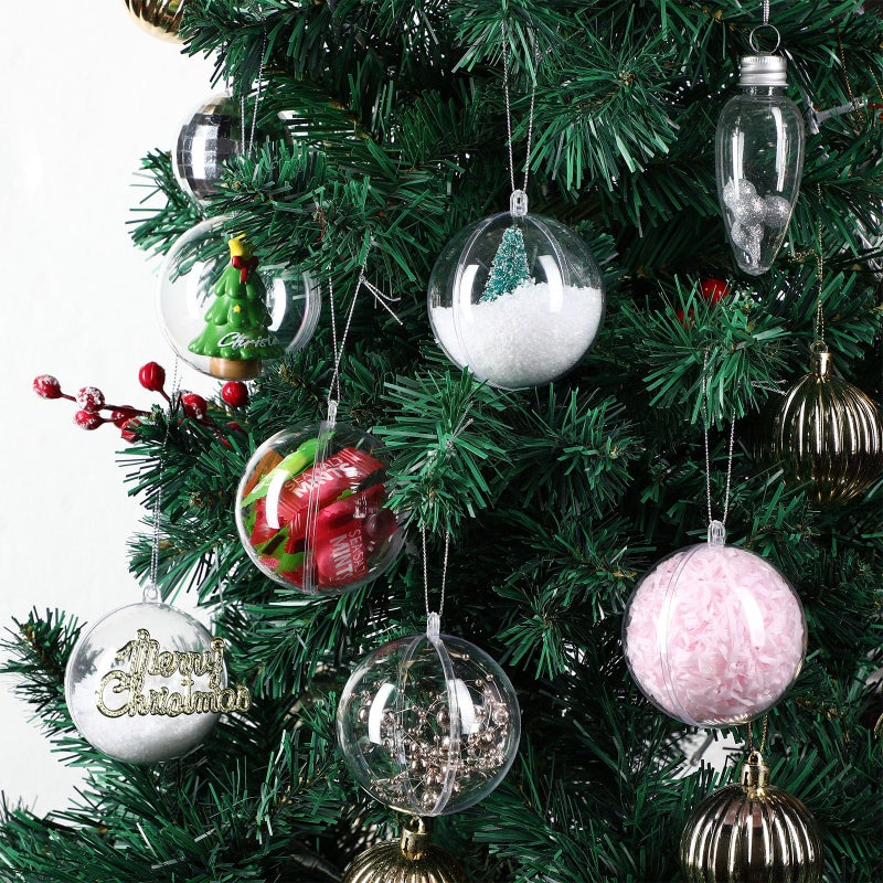 Sratte 24 Pcs Christmas Fillable Ornaments Ball Clear Plastic Ornaments DIY Craft Transparent Ball for Christmas Wedding Xmas Holiday Party Tree Decor Home (2.76 Inch) - Image 5