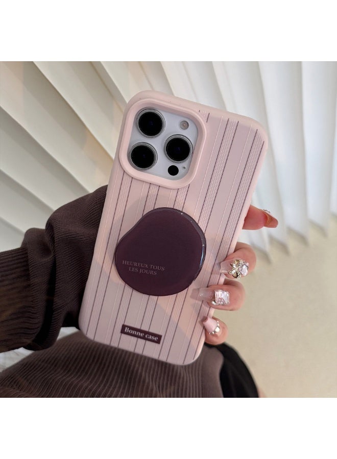 NIBEMINENT Protective TPU Case Cover For iPhone 17, Pink Brown Vertical Stripes With Brown Bean Shaped Brackets