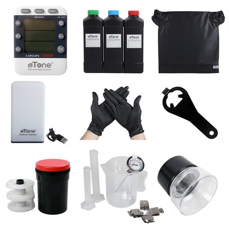 eTone Darkroom Developing Equipment Kit Film Processing 120 135 35mm Color B&W Film Film Changing Bag Developing Tank - Image 1
