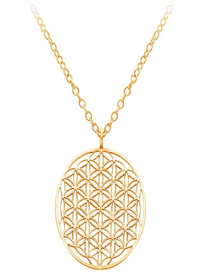 SENFAI Stainless Steel Circle Engrave Flower Pendant Necklace (Stainless steel necklace, gold-plated-stainless-steel) - Image 1