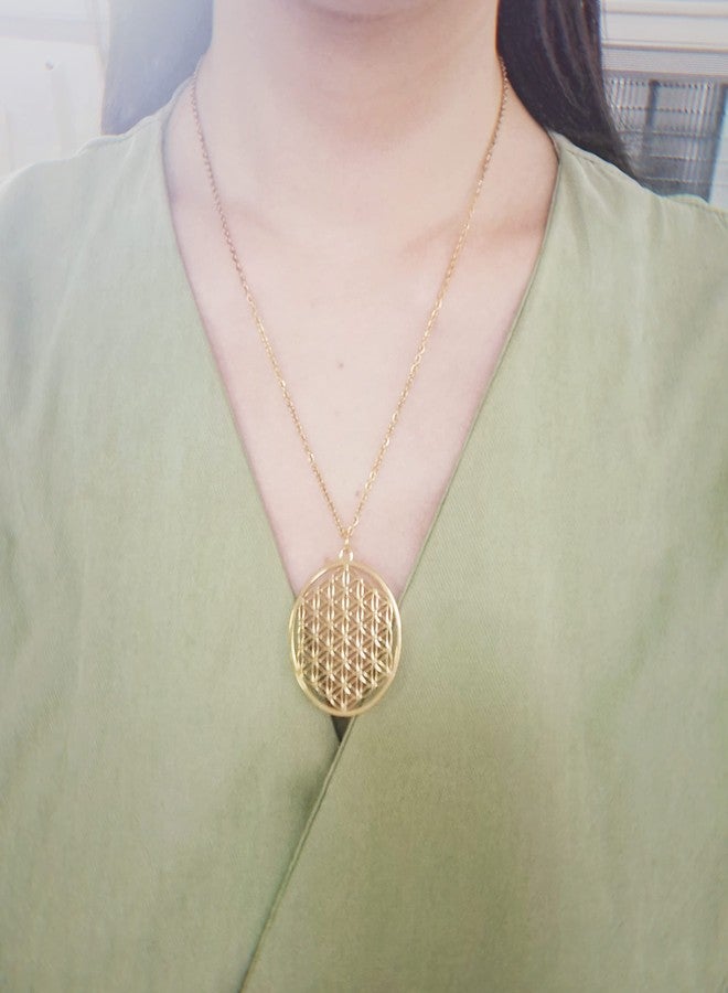 SENFAI Stainless Steel Circle Engrave Flower Pendant Necklace (Stainless steel necklace, gold-plated-stainless-steel) - Image 3