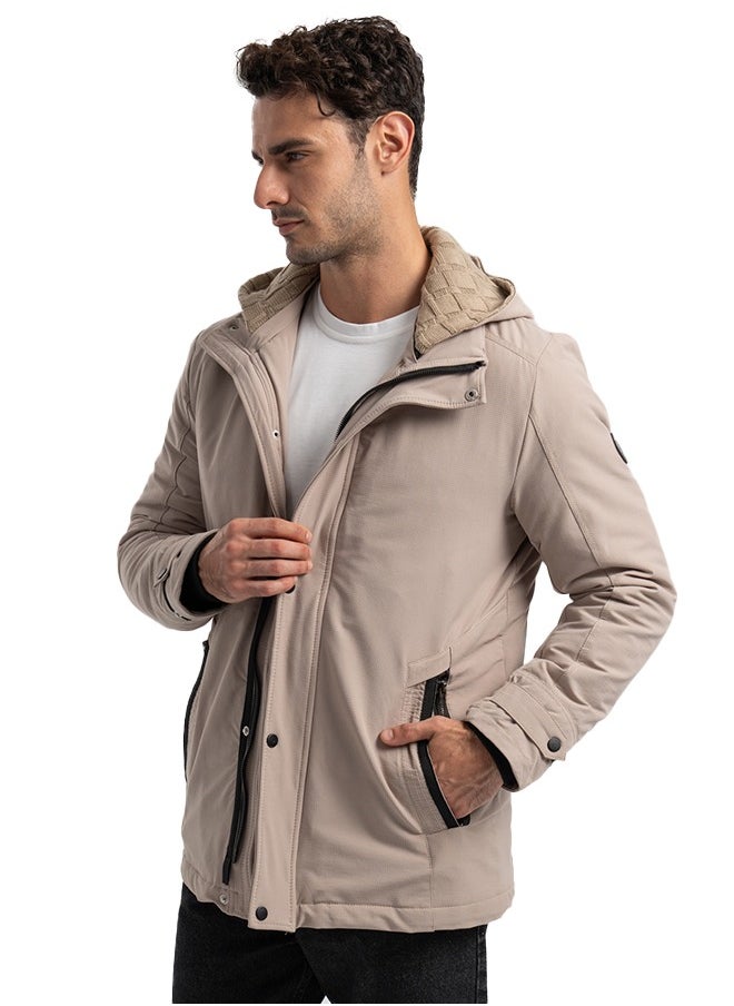 clever Men's Gabardine Jacket - With Collar Water Proof- Dark Beige  - Image 2