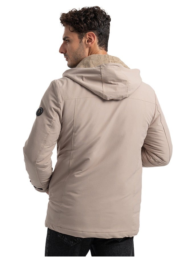 clever Men's Gabardine Jacket - With Collar Water Proof- Dark Beige  - Image 3