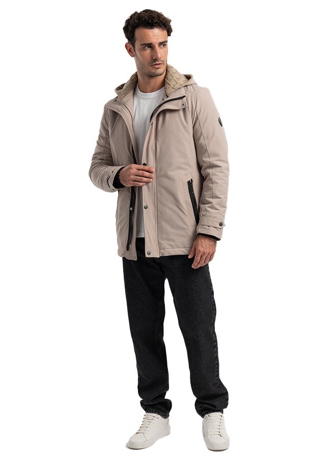 clever Men's Gabardine Jacket - With Collar Water Proof- Dark Beige  - Image 4