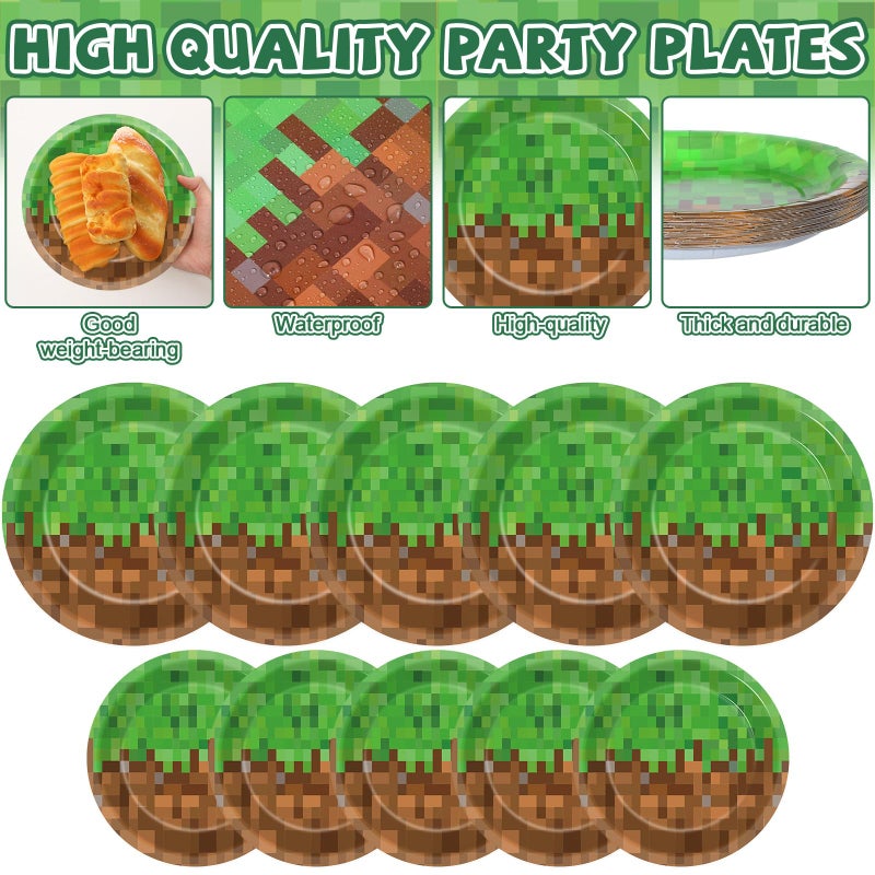 MinFyberd 100 PCS Pixel Party Plates and Napkins Decoration Pixel Theme Disposable Birthday Party Tableware Set Includes Video Game Paper Plates Set and Video Game Napkins Gamer Supplies Server 25 Guests - Image 3