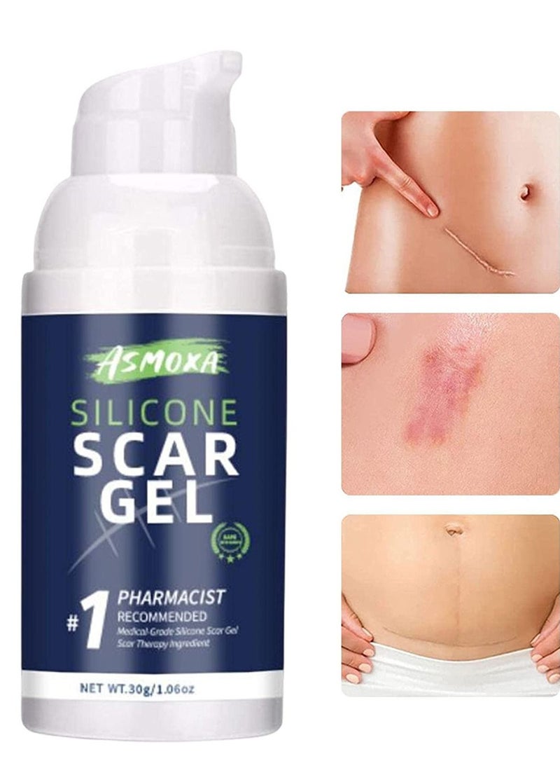 ASMOXA 100% Silicone Scar Gel Medical Grade Silicone Scar Cream Advanced Scar Removal Gel for Surgical Scars C Section Stretch Marks Acne Injury Burns Keloids Hypertrophic Old and New Scars 30ml  - Image 2