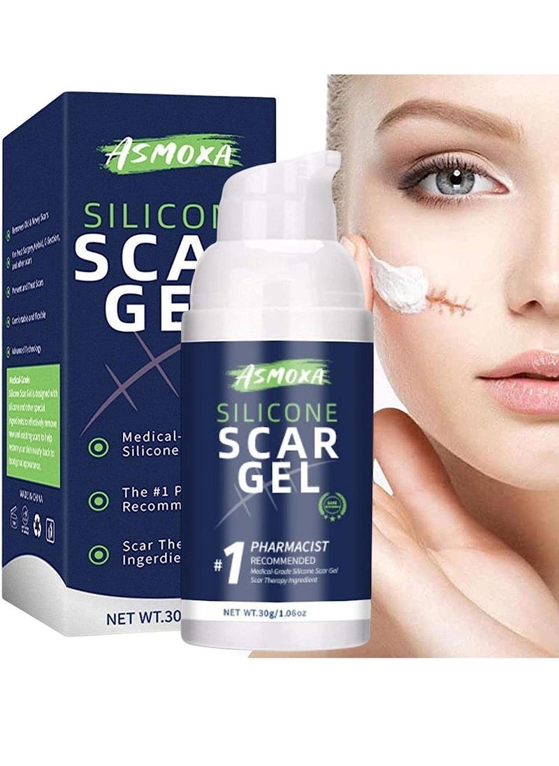 ASMOXA 100% Silicone Scar Gel Medical Grade Silicone Scar Cream Advanced Scar Removal Gel for Surgical Scars C Section Stretch Marks Acne Injury Burns Keloids Hypertrophic Old and New Scars 30ml  - Image 1