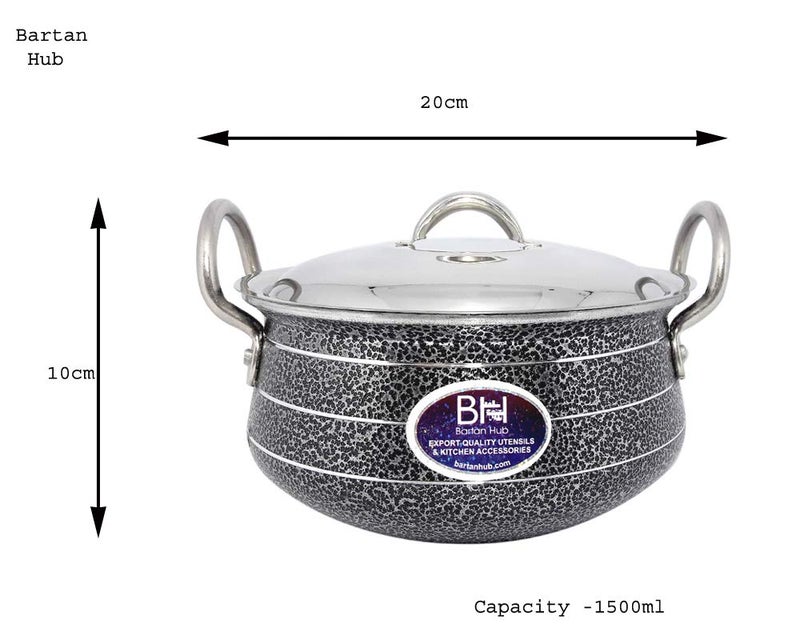 Bartan Hub Pot/Handi with lid (1500ml,3500ml) Pot 20 cm, 23 cm Diameter 1.5 L, 3.5 L Capacity with Lid (Aluminium) - Image 2