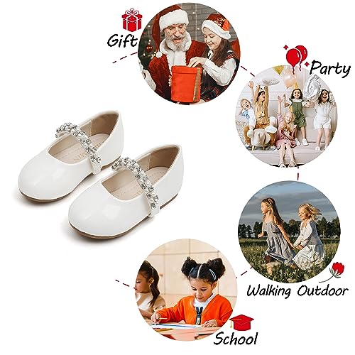 PHIRAMIN Toddler Flower Girl White Dress Shoes - Little Girl Ballet Flats Size 5 Sparkly Pearl Wedding - Image 4
