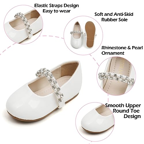 PHIRAMIN Toddler Flower Girl White Dress Shoes - Little Girl Ballet Flats Size 5 Sparkly Pearl Wedding - Image 5