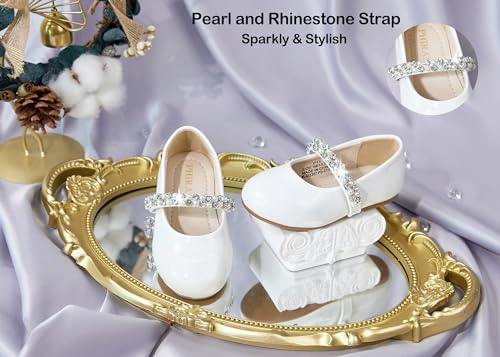 PHIRAMIN Toddler Flower Girl White Dress Shoes - Little Girl Ballet Flats Size 5 Sparkly Pearl Wedding - Image 3