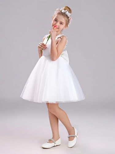 PHIRAMIN Toddler Flower Girl White Dress Shoes - Little Girl Ballet Flats Size 5 Sparkly Pearl Wedding - Image 2